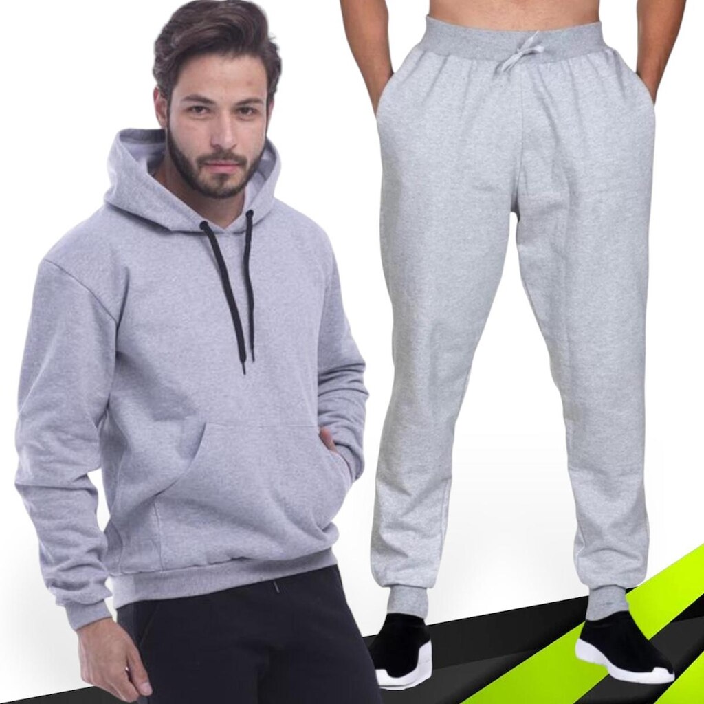 Kit Calça Moletom Jogger + Blusa Moletom Flanelada Canguru