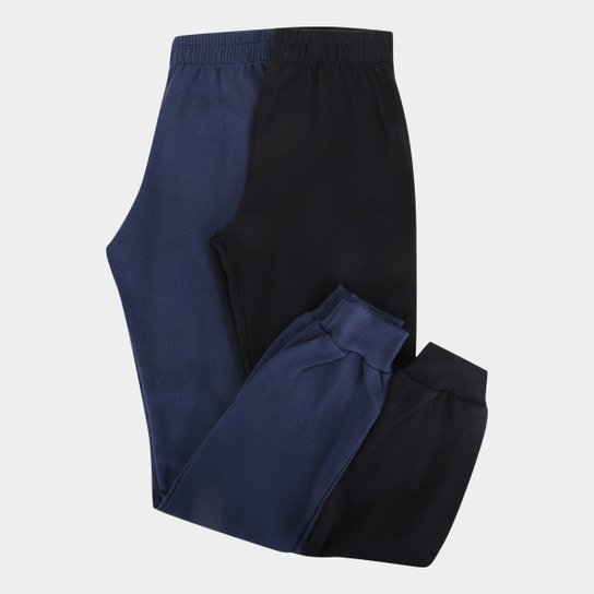 Kit Calça Moletom Peluciado Infantil Candy Kids Básico 2 Peças - Marinho+Preto Menor preço em Kit Calça Moletom Peluciado Infantil Candy Kids Básico 2 Peças - Marinho+Preto