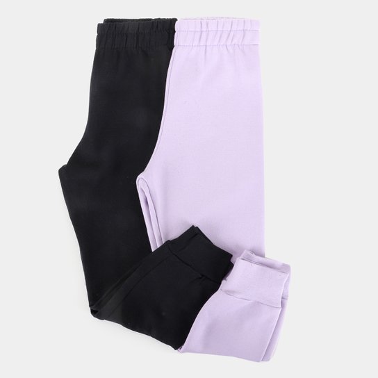 Kit Calça Moletom Peluciado Infantil Candy Kids Básico 2 Peças - Preto+Lilás Menor preço em Kit Calça Moletom Peluciado Infantil Candy Kids Básico 2 Peças - Preto+Lilás