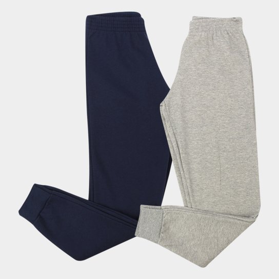 Kit Calças Moletom Theree Hands Lisas 2 Peças Feminina - Cinza+Marinho Menor preço em Kit Calças Moletom Theree Hands Lisas 2 Peças Feminina - Cinza+Marinho