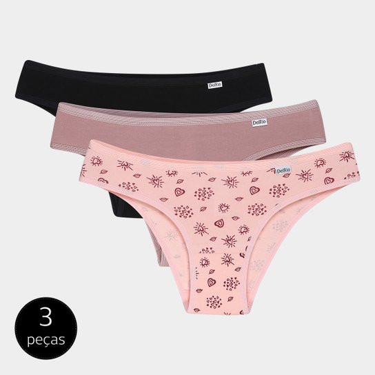 Kit Calcinha Del Rio 3 Peças - Preto+Rosa Menor preço em Kit Calcinha Del Rio 3 Peças - Preto+Rosa