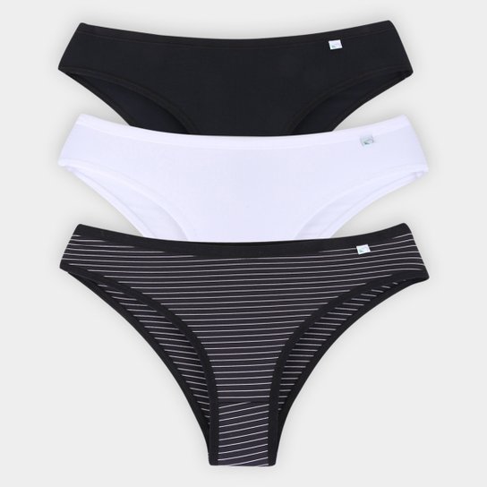 Kit Calcinha Delcotton Microfibra 3 Peças - Preto+Branco Menor preço em Kit Calcinha Delcotton Microfibra 3 Peças - Preto+Branco