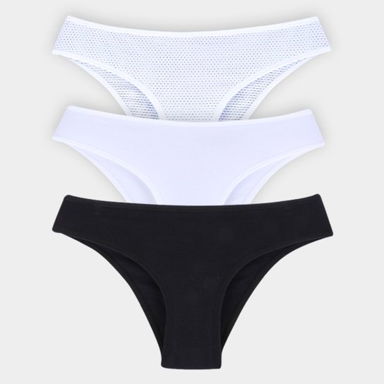 Kit Calcinha Delcotton Tanga Básica 3 Peças - Branco+Preto Menor preço em Kit Calcinha Delcotton Tanga Básica 3 Peças - Branco+Preto