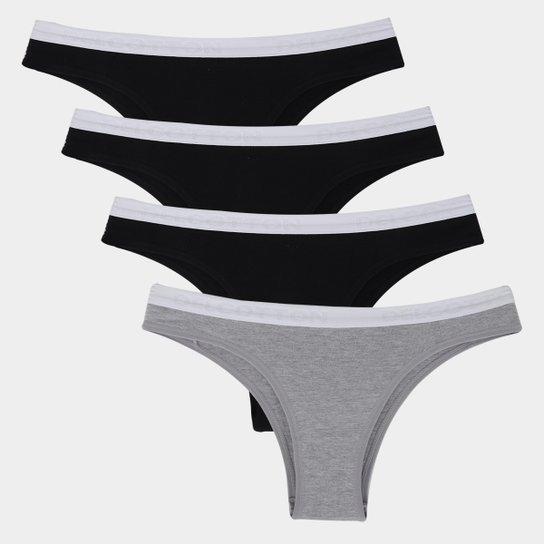 Kit Calcinha Delcotton Tanga c/ Elástico 4 Peças - Cinza+Preto Menor preço em Kit Calcinha Delcotton Tanga c/ Elástico 4 Peças - Cinza+Preto