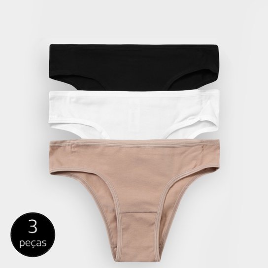 Kit Calcinha DelRio 3 Peças - Branco+Preto Menor preço em Kit Calcinha DelRio 3 Peças - Branco+Preto
