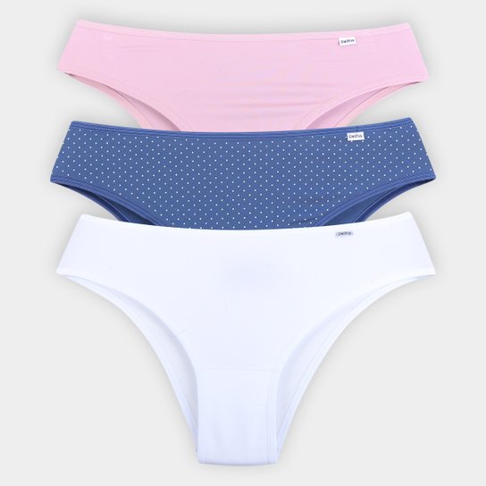 Kit Calcinha DelRio Microfibra 3 Peças - Marinho+Branco Menor preço em Kit Calcinha DelRio Microfibra 3 Peças - Marinho+Branco