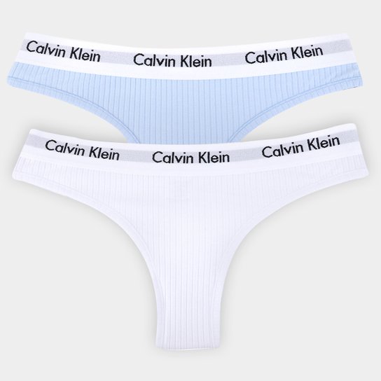 Kit Calcinha Fio Dental Calvin Klein Caneladas Visco 2 Peças - Branco+Roxo Menor preço em Kit Calcinha Fio Dental Calvin Klein Caneladas Visco 2 Peças - Branco+Roxo