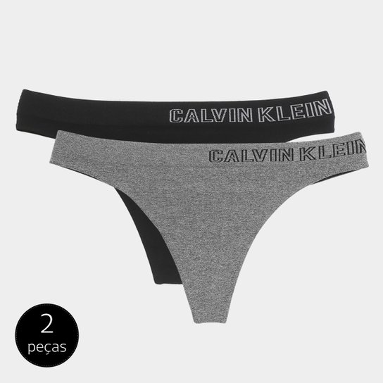 Kit Calcinha Fio Dental Calvin Klein Duas Peças - Preto+Cinza Menor preço em Kit Calcinha Fio Dental Calvin Klein Duas Peças - Preto+Cinza