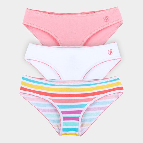 Kit Calcinha Infantil Pimpolho Feminino 3 Peças - Rosa+Branco Menor preço em Kit Calcinha Infantil Pimpolho Feminino 3 Peças - Rosa+Branco