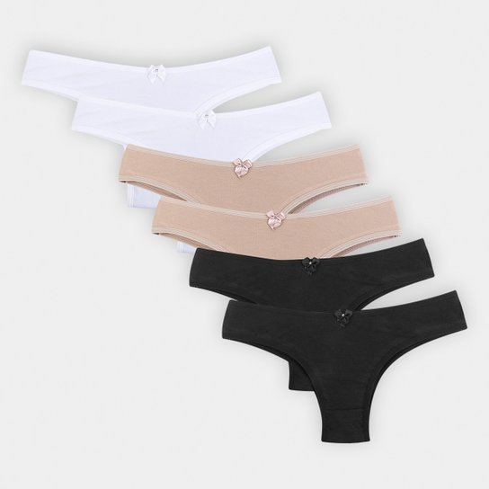 Kit Calcinha La Math's Tanga Confort 6 Peças - Branco+Preto Menor preço em Kit Calcinha La Math's Tanga Confort 6 Peças - Branco+Preto