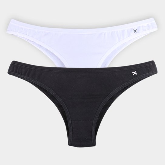 Kit Calcinha Tanga Hering Lisa Com 2 Peças - Branco+Preto Menor preço em Kit Calcinha Tanga Hering Lisa Com 2 Peças - Branco+Preto