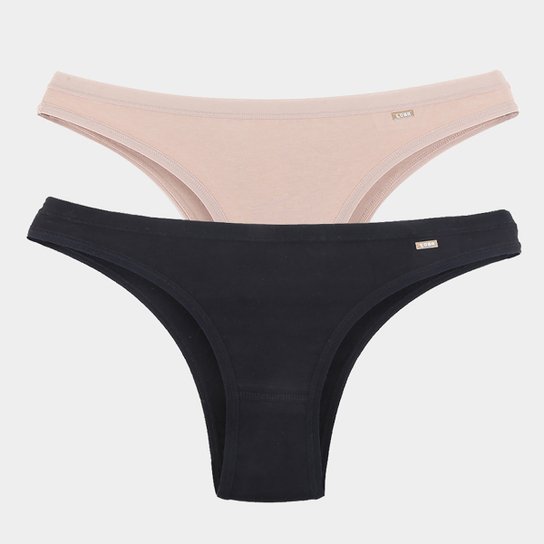 Kit Calcinha Tanga Lupo Loba 2 Peças - Bege+Preto Menor preço em Kit Calcinha Tanga Lupo Loba 2 Peças - Bege+Preto