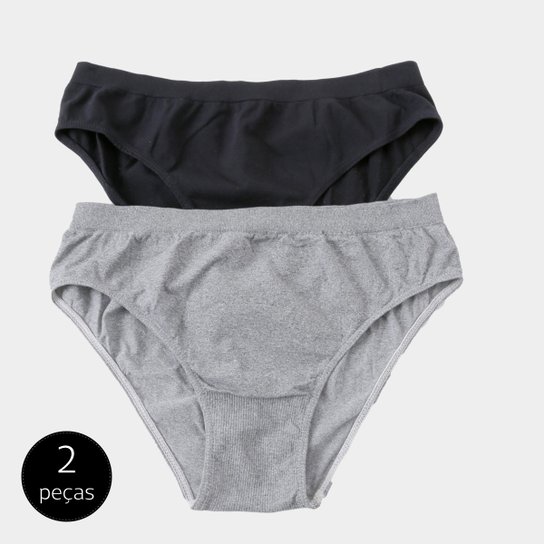 Kit Calcinha Tanga Trifil 2 Peças - Preto+Cinza Menor preço em Kit Calcinha Tanga Trifil 2 Peças - Preto+Cinza