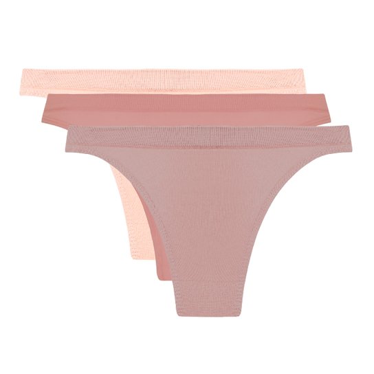 Kit Calcinha Tanga Trifil C/ 3 Peças - Rosa+Bege Menor preço em Kit Calcinha Tanga Trifil C/ 3 Peças - Rosa+Bege