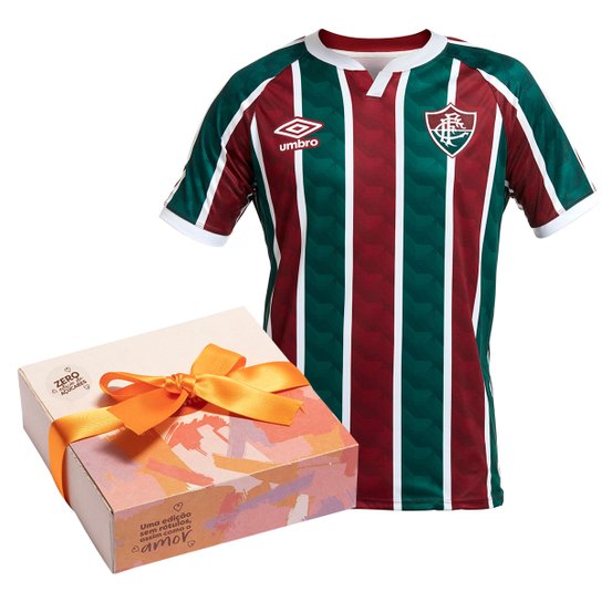 Kit Camisa Fluminense I 20/21 s/n° Torcedor Umbro Masculina + Caixa de Bombo c/ 9 unidades - Vinho+Verde Menor preço em Kit Camisa Fluminense I 20/21 s/n° Torcedor Umbro Masculina + Caixa de Bombo c/ 9 unidades - Vinho+Verde