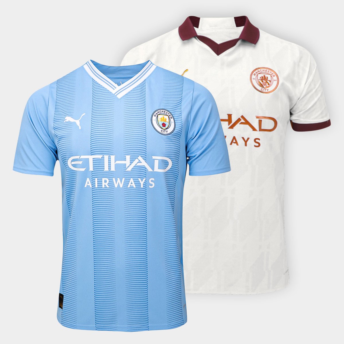 Kit Camisa Manchester City Home + Camisa Away 23/24 s/nº Masculina Menor preço em Kit Camisa Manchester City Home + Camisa Away 23/24 s/nº Masculina
