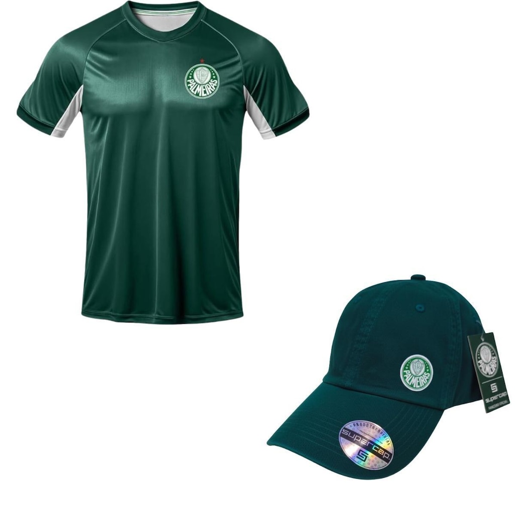 KIT Camisa Palmeiras Player II 1914 Verde com Boné verde Escurro escudo bordado