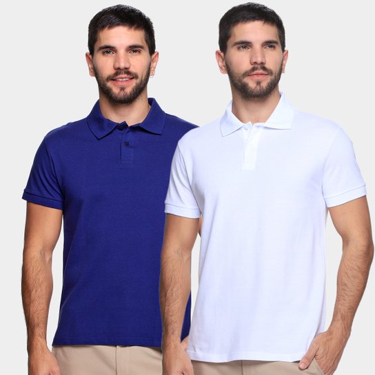 Kit Camisa Polo Burn Básica C/ 2 Peças Masculina - Branco+Marinho Menor preço em Kit Camisa Polo Burn Básica C/ 2 Peças Masculina - Branco+Marinho