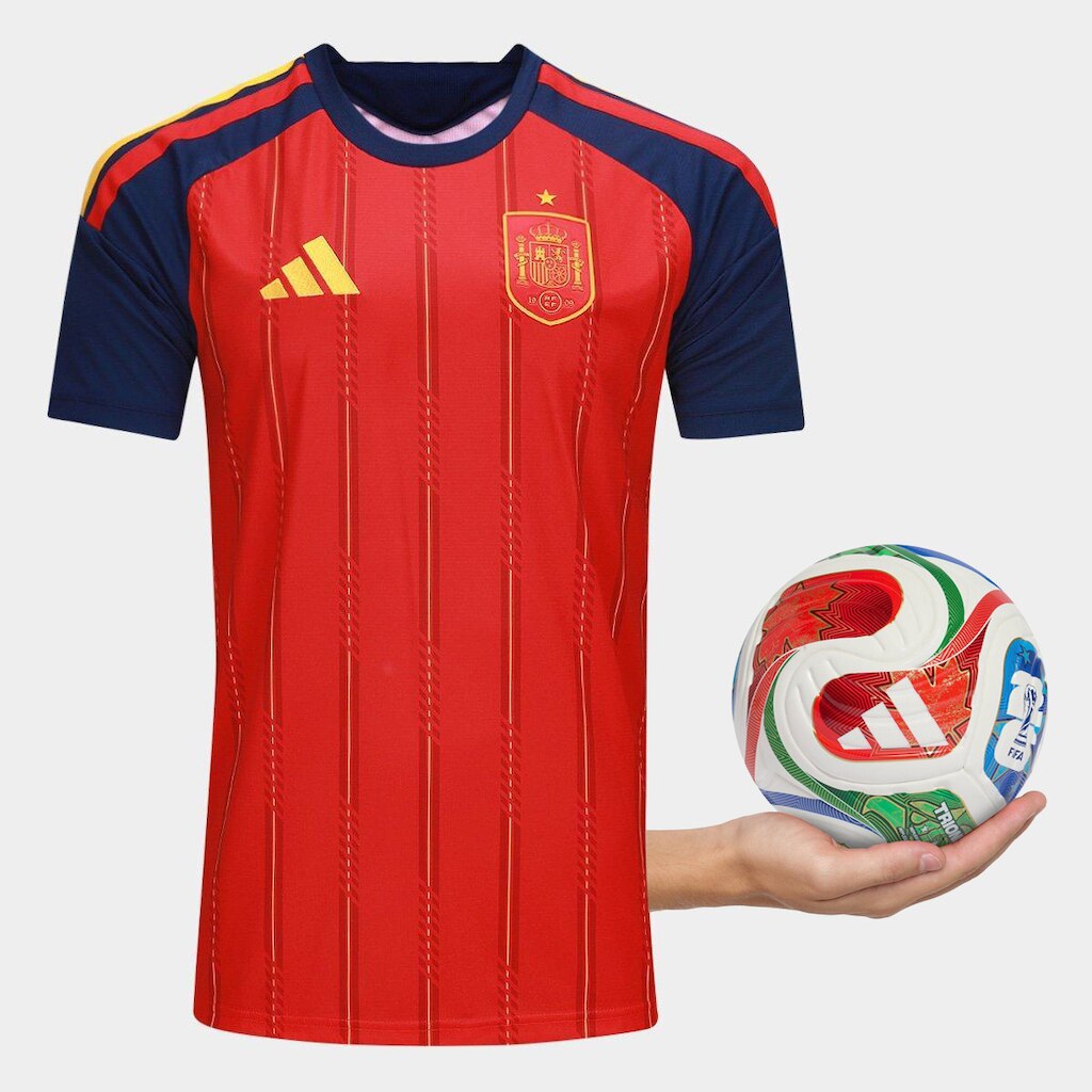 Kit Camisa Seleção Espanha Home 2026 +Mini Bola Trionda Adidas