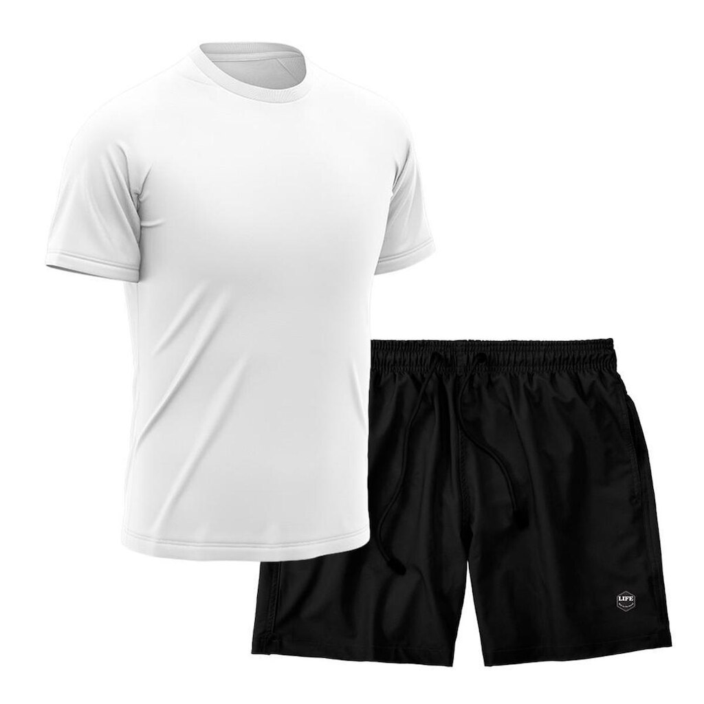 Kit Camiseta Academia + Bermuda Mauricinho Tactel- Branco