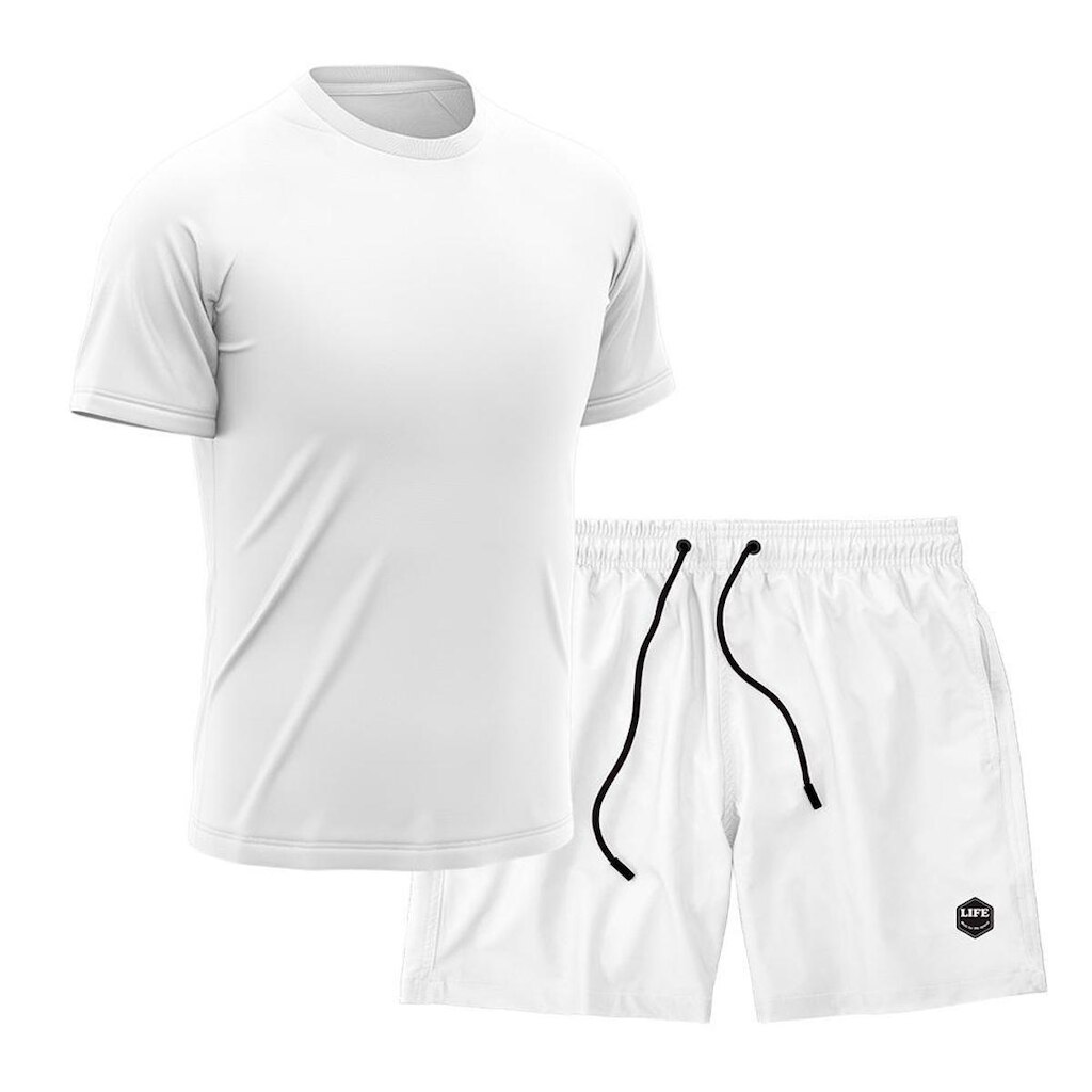Kit Camiseta Academia + Bermuda Mauricinho Tactel- Branco
