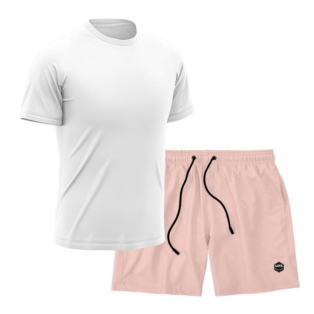 Kit Camiseta Academia + Bermuda Mauricinho Tactel- Branco