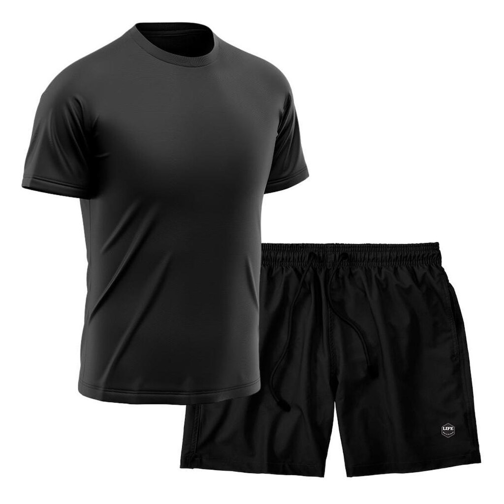Kit Camiseta Academia + Bermuda Mauricinho Tactel- Preto