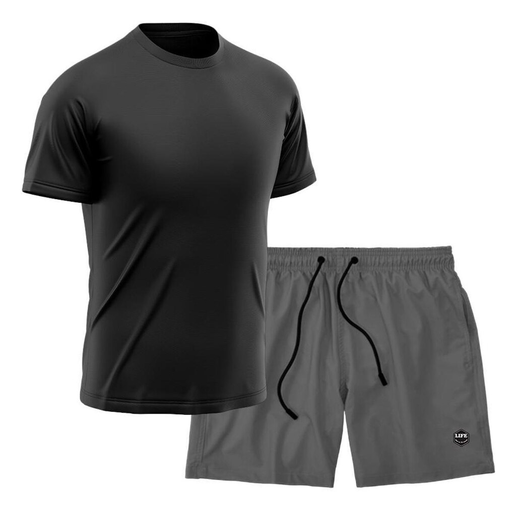 Kit Camiseta Academia + Bermuda Mauricinho Tactel- Preto