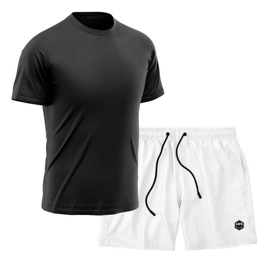 Kit Camiseta Academia + Bermuda Mauricinho Tactel- Preto
