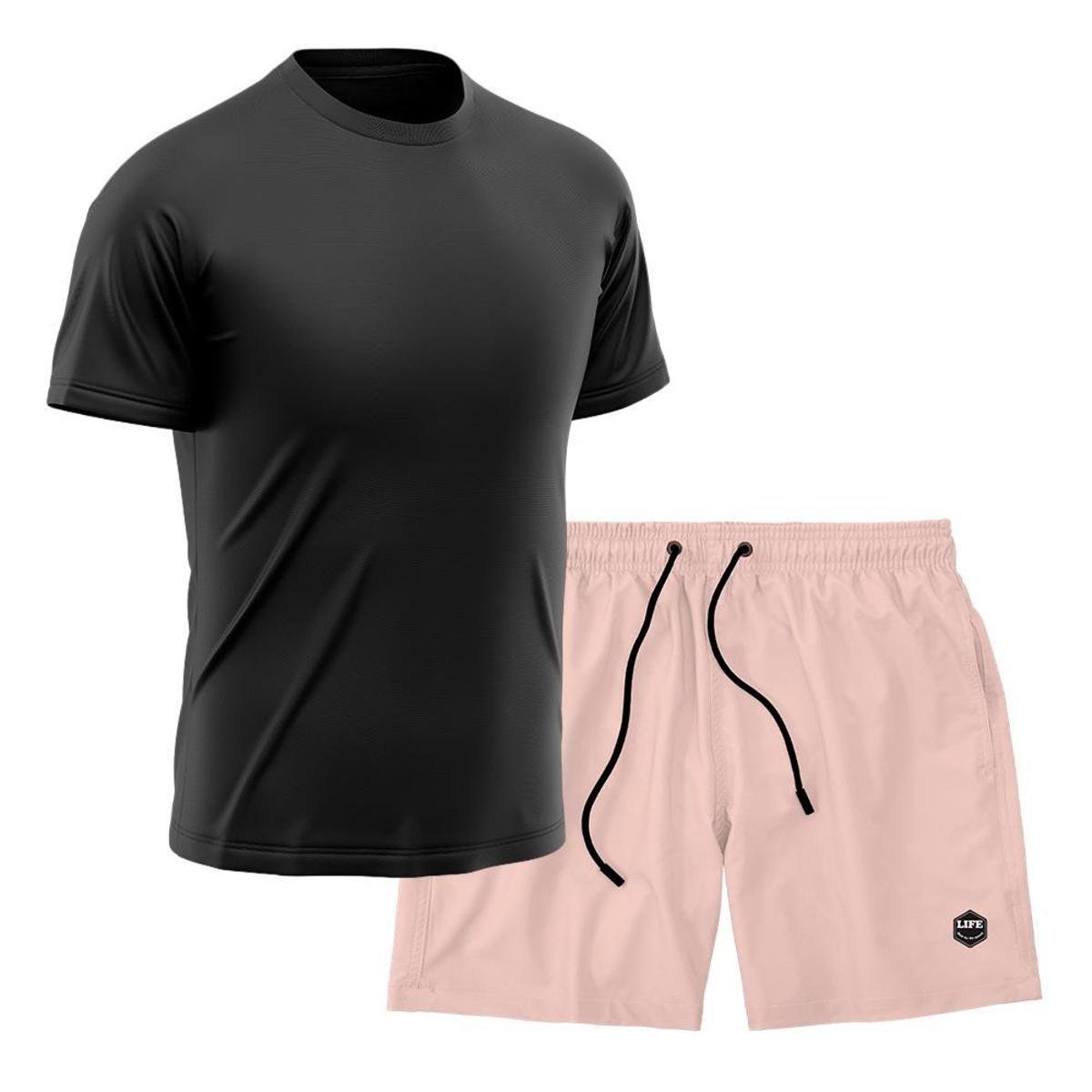 Kit Camiseta Academia + Bermuda Mauricinho Tactel Preto