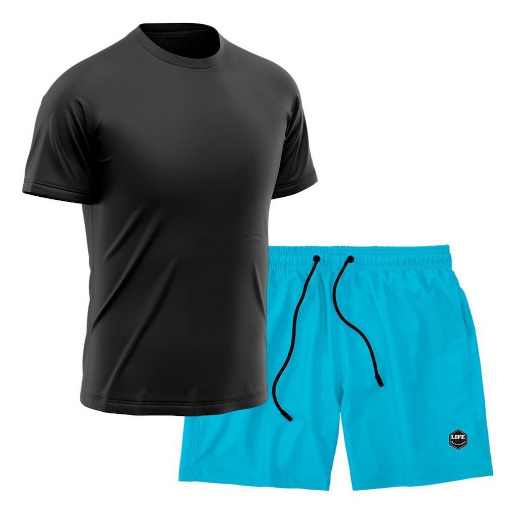 Kit Camiseta Academia + Bermuda Mauricinho Tactel- Preto