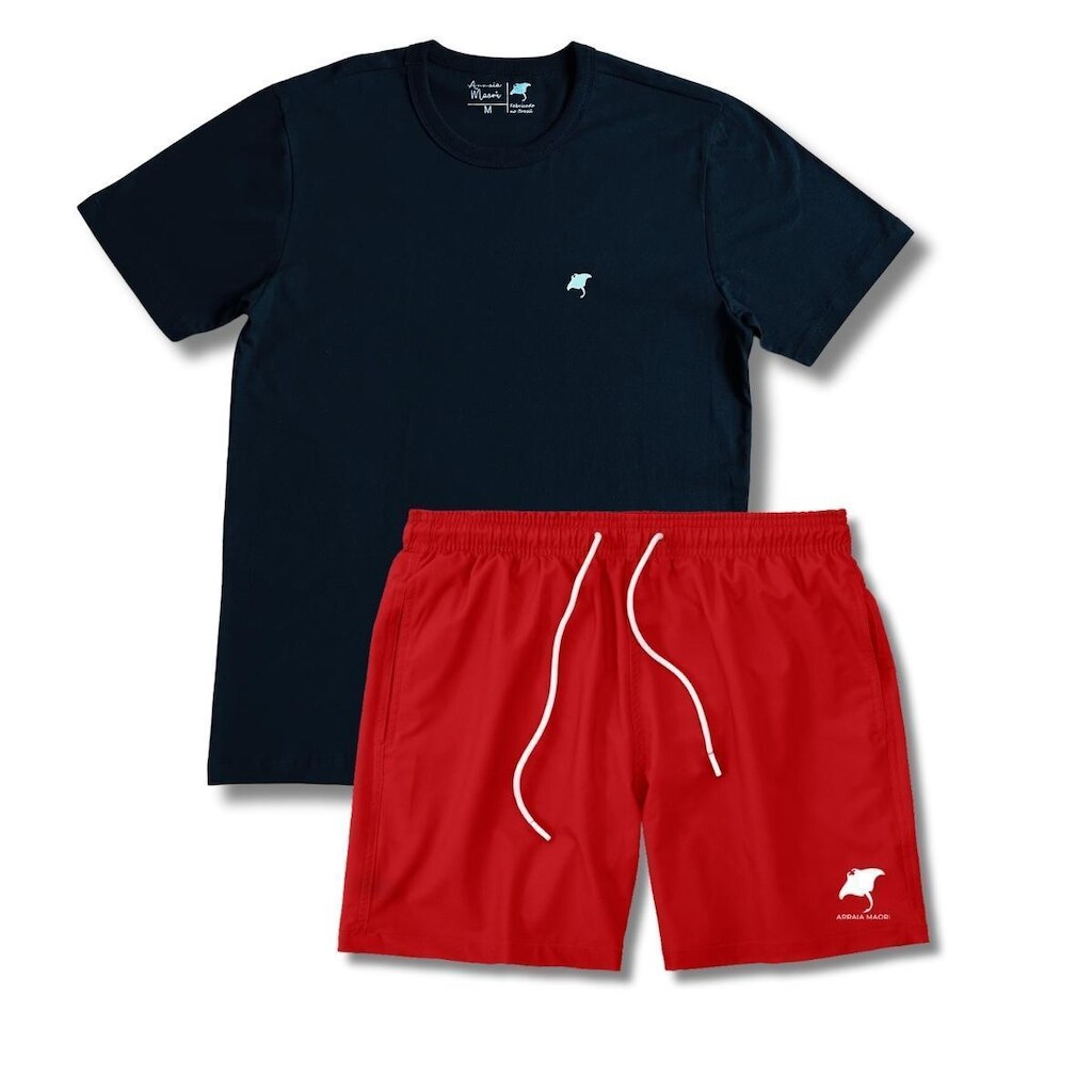 Kit Camiseta Arraia Maori e Short Mauricinho Tactel com Elastano Conjunto