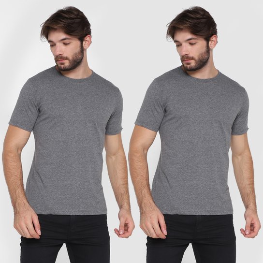 Kit Camiseta Basicamente Lisa 2 Peças Masculino - Mescla Escuro Menor preço em Kit Camiseta Basicamente Lisa 2 Peças Masculino - Mescla Escuro