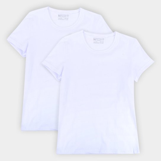 Kit Camiseta Basicamente Manga Curta Feminina 2 Peças - Branco Menor preço em Kit Camiseta Basicamente Manga Curta Feminina 2 Peças - Branco