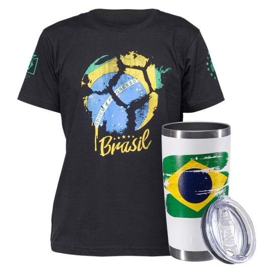 Kit Camiseta Brasil + Copo Térmico Glück CT Future Brasil 591ml - Branco Menor preço em Kit Camiseta Brasil + Copo Térmico Glück CT Future Brasil 591ml - Branco