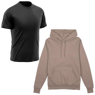 Kit Camiseta Dry Academia Treino + Moletom Com Capuz Preto