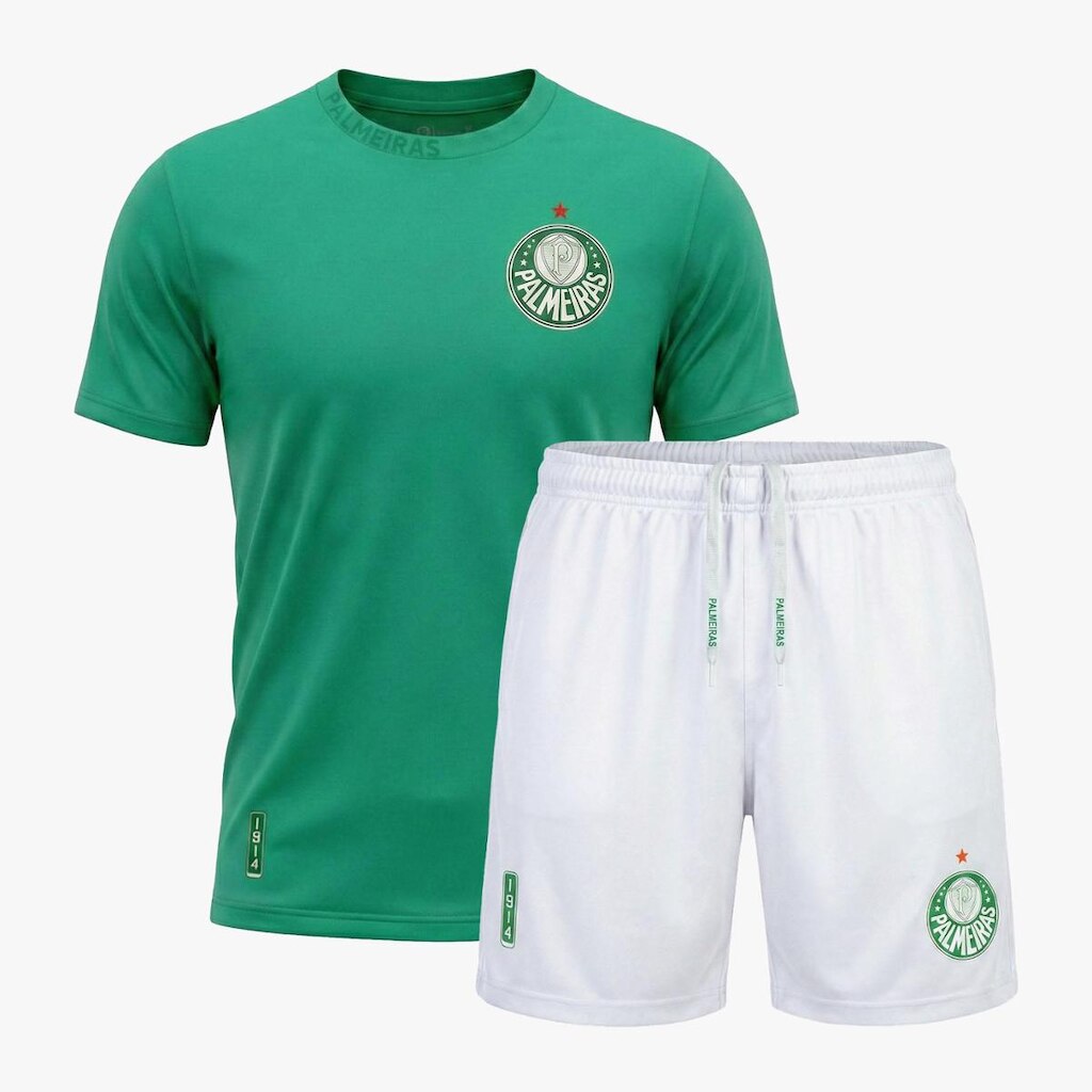 Kit Camiseta e Bermuda Palmeiras 1914 Infantil Verde