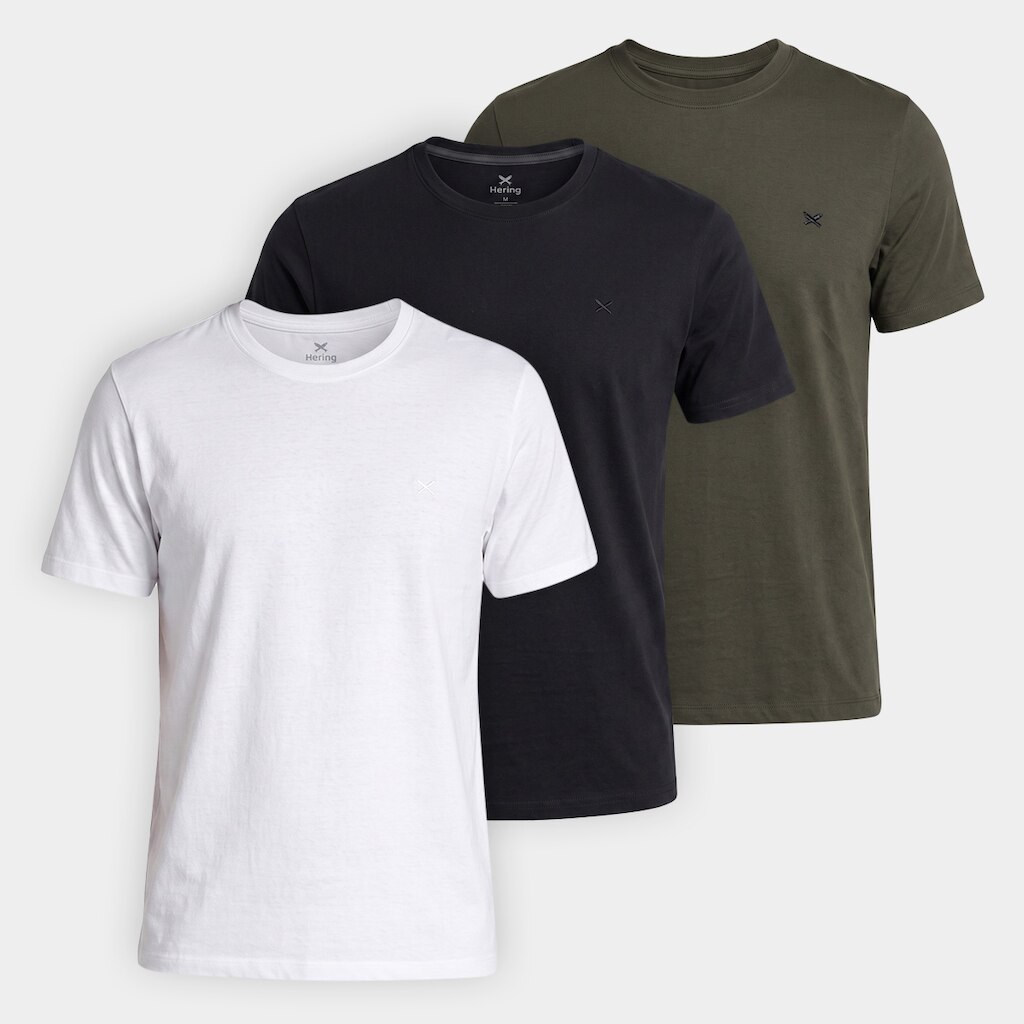 Kit Camiseta Hering Slim Bordado C/ 3 Masculina