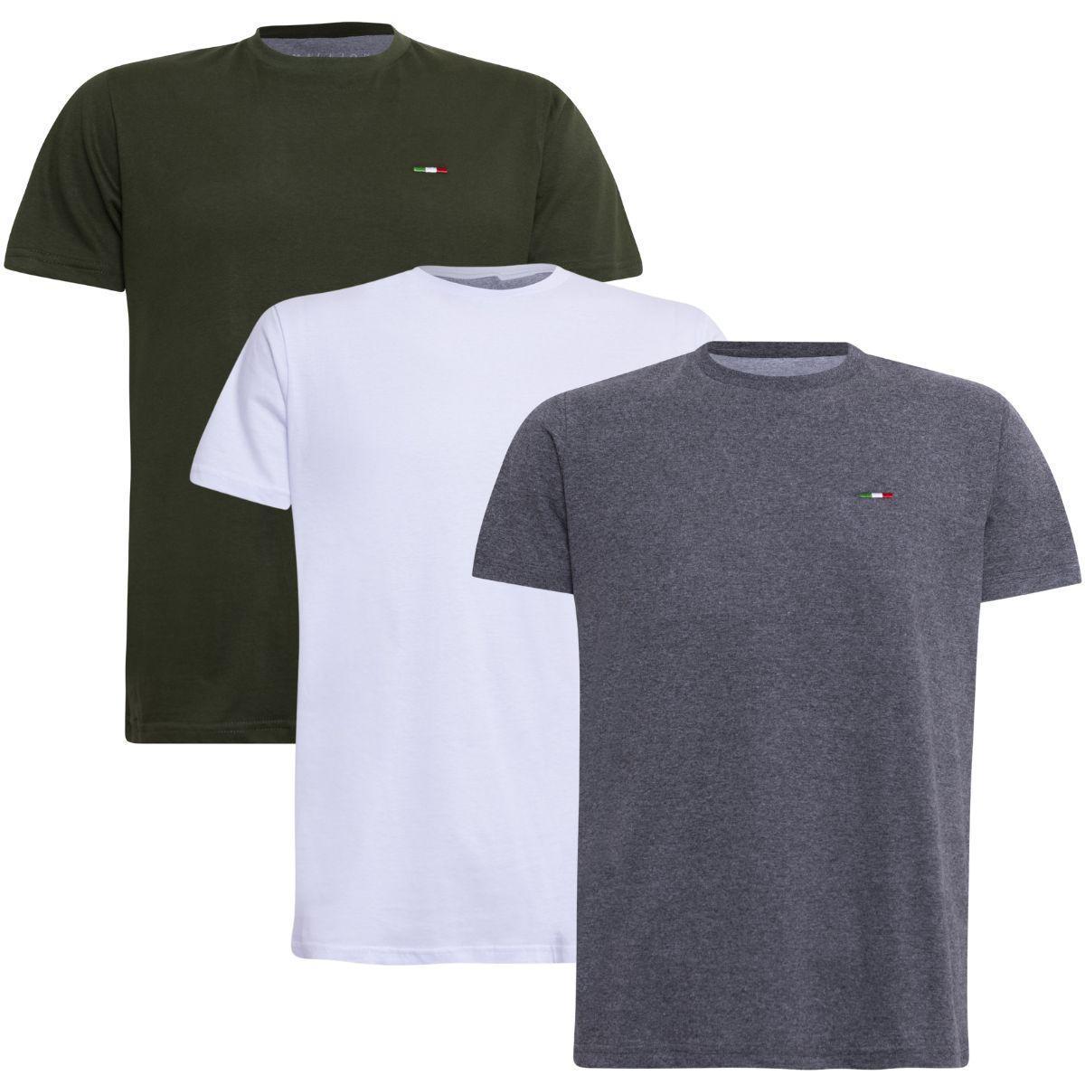Kit Camiseta Industrie Básica Bordada Itália Clássico Algodão Premium Masculina 3 peças Cores