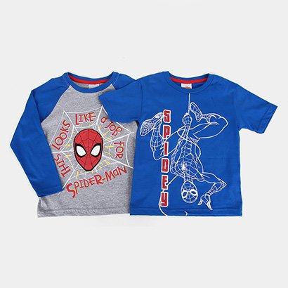 Kit Camiseta Infantil Marvel Spider Man 2 Peças - Masculino