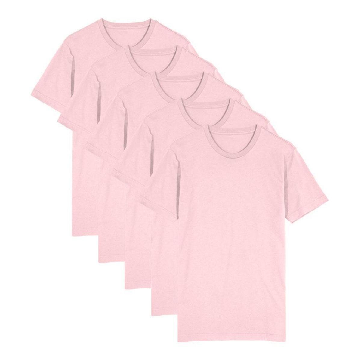Kit Camiseta Lisa c/ 5 Peças Básicas Premium 100% Algodão Masculina - Rosa | Netshoes