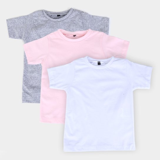 Kit Camiseta Manga Curta Infantil All Free Básica Feminina 3 Peças - Rosa Menor preço em Kit Camiseta Manga Curta Infantil All Free Básica Feminina 3 Peças - Rosa