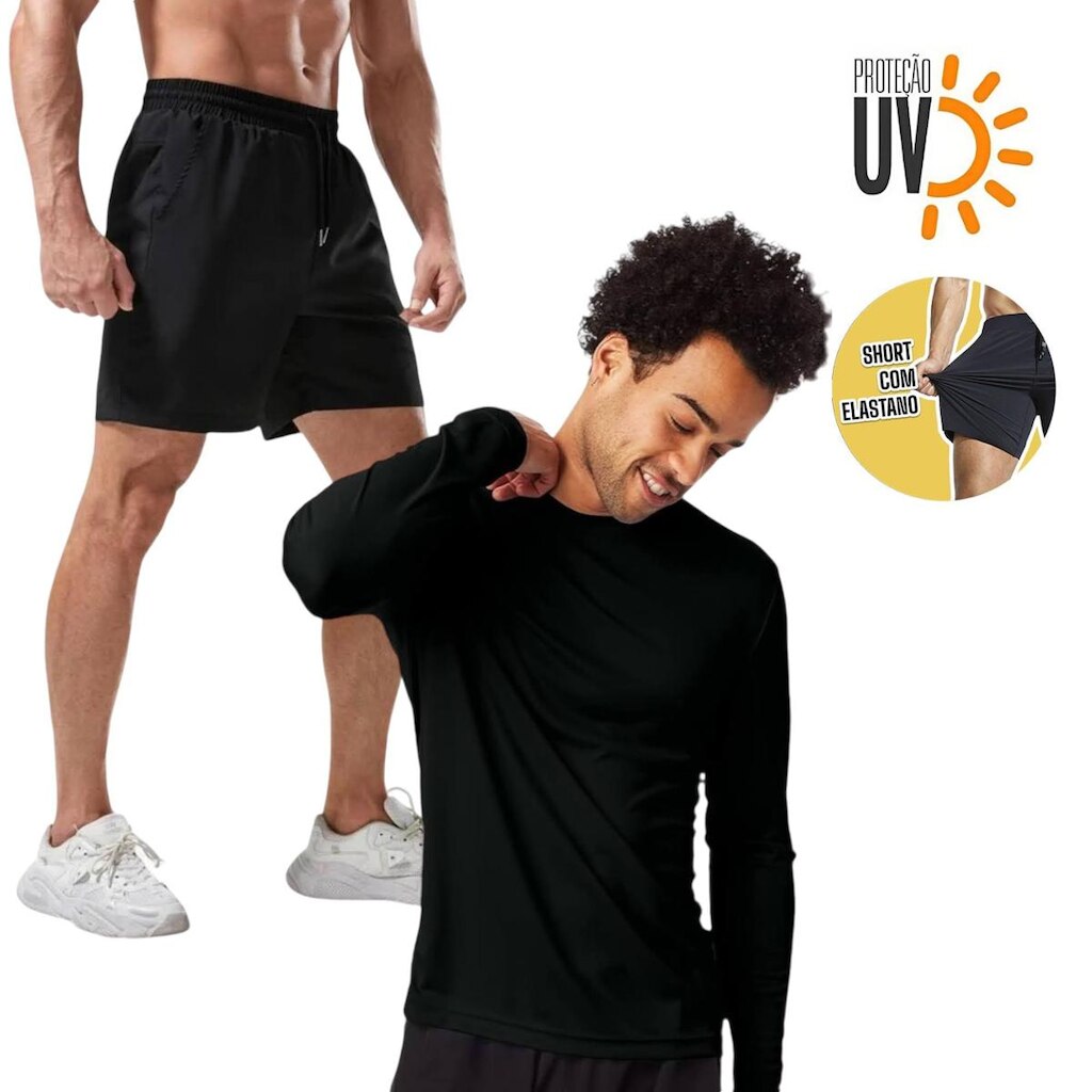 Kit Camiseta MANGA LONGA PROTEÇÃO SOLAR UV + Shorts Tactel ELASTANO 710