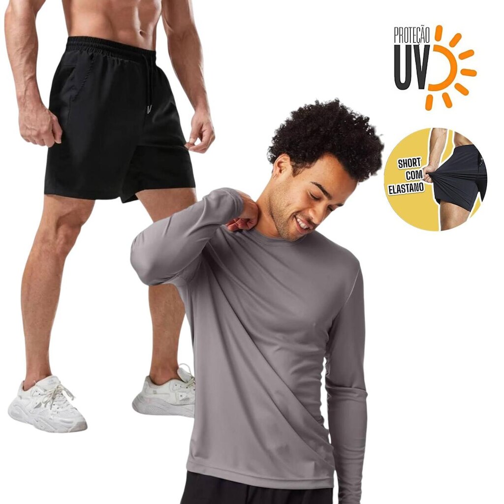 Kit Camiseta MANGA LONGA PROTEÇÃO SOLAR UV + Shorts Tactel ELASTANO 710