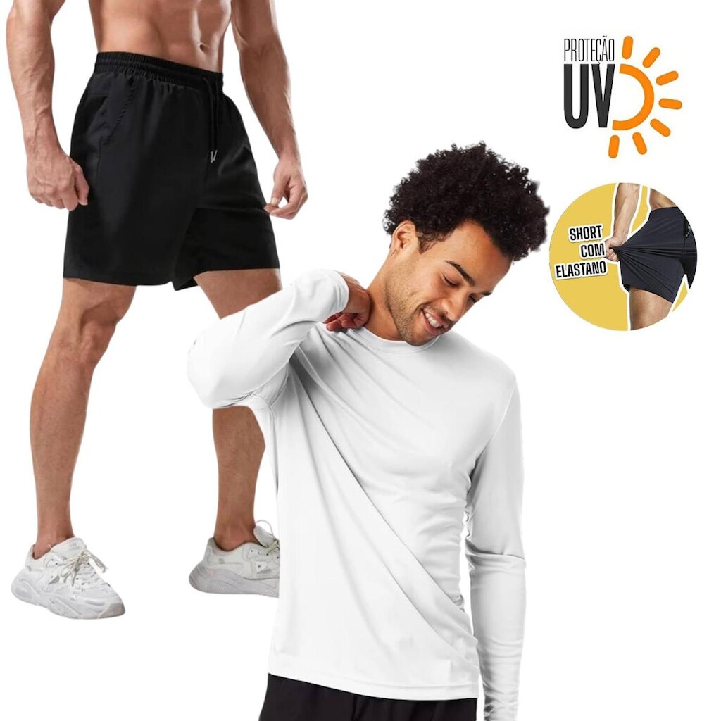 Kit Camiseta MANGA LONGA PROTEÇÃO SOLAR UV + Shorts Tactel ELASTANO 710
