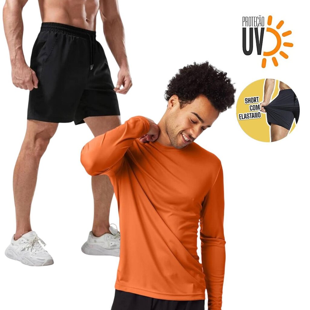 Kit Camiseta MANGA LONGA PROTEÇÃO SOLAR UV + Shorts Tactel ELASTANO 710