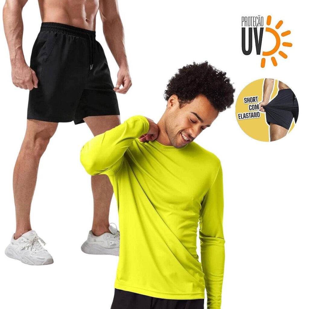 Kit Camiseta MANGA LONGA PROTEÇÃO SOLAR UV + Shorts Tactel ELASTANO 710