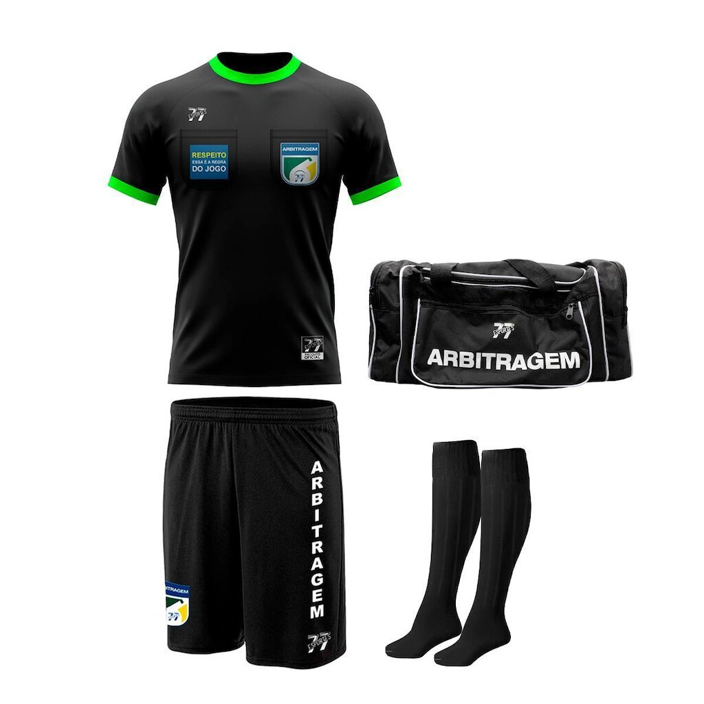 Kit Camiseta Short Meiao Mala Arbitragem Futebol Arbitro