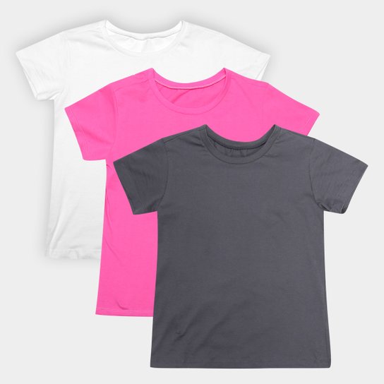 Kit Camiseta Volare Básica 3 Peças Feminino - Colorido Menor preço em Kit Camiseta Volare Básica 3 Peças Feminino - Colorido