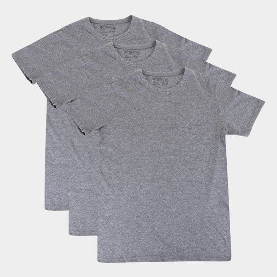 Kit Camisetas Basicamente Lisas 3 Peças Masculina - Mescla Escuro Menor preço em Kit Camisetas Basicamente Lisas 3 Peças Masculina - Mescla Escuro